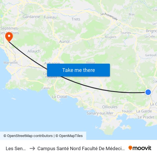 Les Senes to Campus Santé Nord Faculté De Médecine map