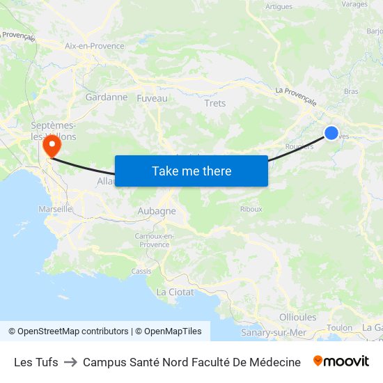 Les Tufs to Campus Santé Nord Faculté De Médecine map