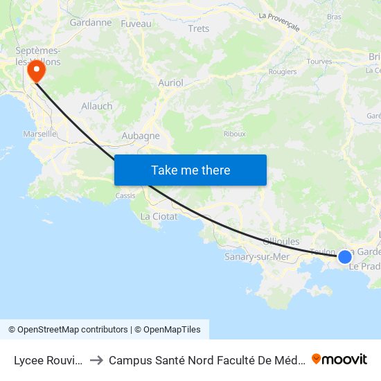 Lycee Rouviere to Campus Santé Nord Faculté De Médecine map
