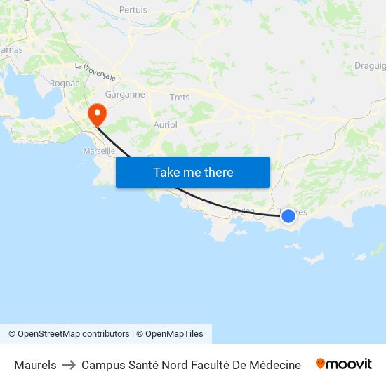 Maurels to Campus Santé Nord Faculté De Médecine map