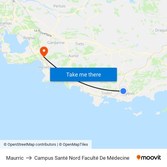 Maurric to Campus Santé Nord Faculté De Médecine map