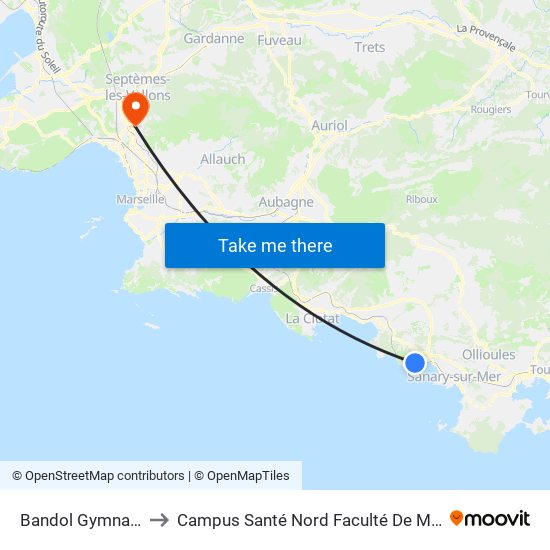 Bandol Gymnase O to Campus Santé Nord Faculté De Médecine map