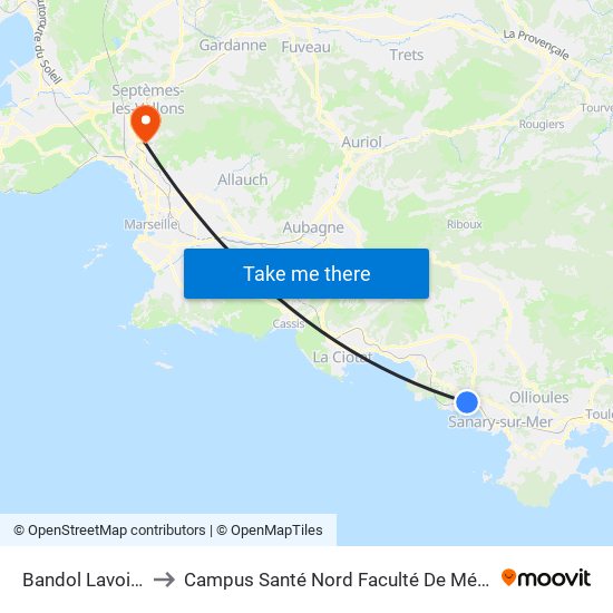 Bandol Lavoisier to Campus Santé Nord Faculté De Médecine map