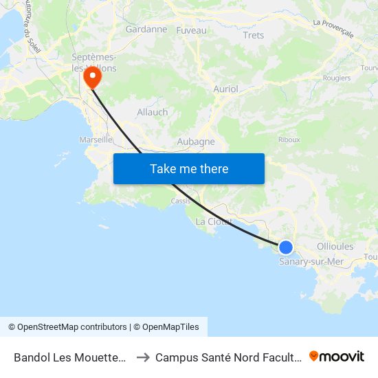 Bandol Les Mouettes Rossignols to Campus Santé Nord Faculté De Médecine map