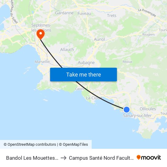 Bandol Les Mouettes Hirondelles to Campus Santé Nord Faculté De Médecine map