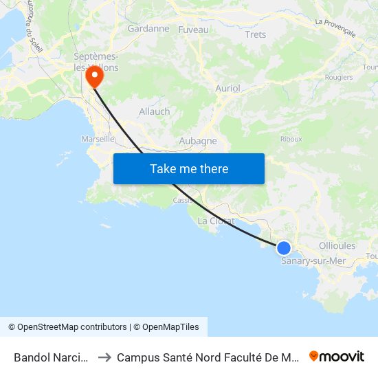 Bandol Narcisses to Campus Santé Nord Faculté De Médecine map