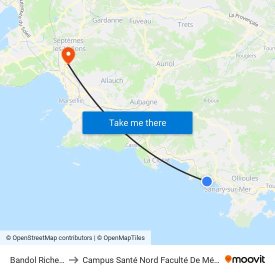 Bandol Richelieu to Campus Santé Nord Faculté De Médecine map