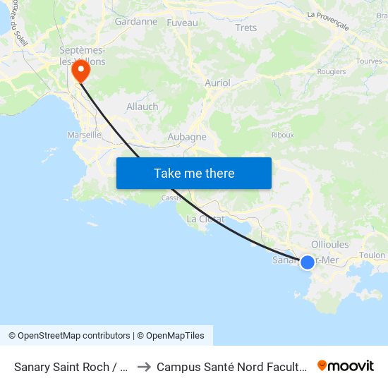 Sanary Saint Roch / Conference to Campus Santé Nord Faculté De Médecine map