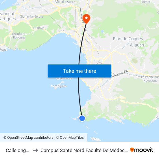 Callelongue to Campus Santé Nord Faculté De Médecine map
