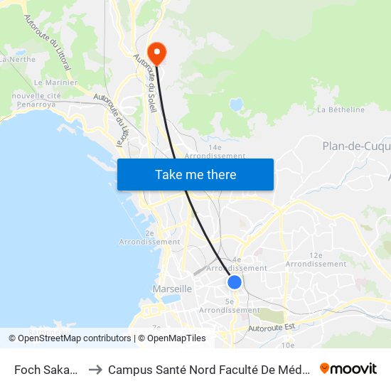 Foch Sakakini to Campus Santé Nord Faculté De Médecine map