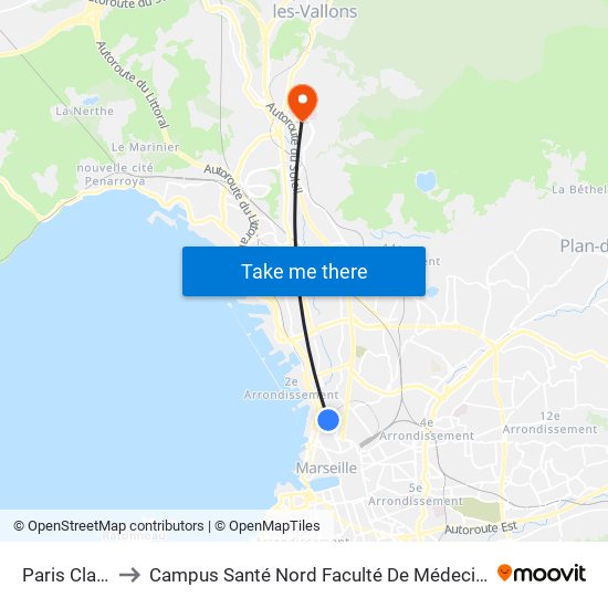 Paris Clary to Campus Santé Nord Faculté De Médecine map