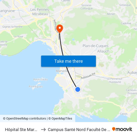 Hôpital Ste Marguerite to Campus Santé Nord Faculté De Médecine map