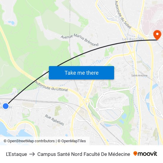 L'Estaque to Campus Santé Nord Faculté De Médecine map