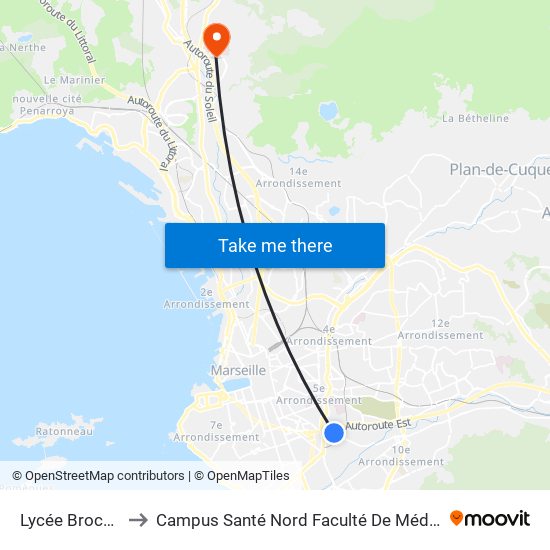 Lycée Brochier to Campus Santé Nord Faculté De Médecine map