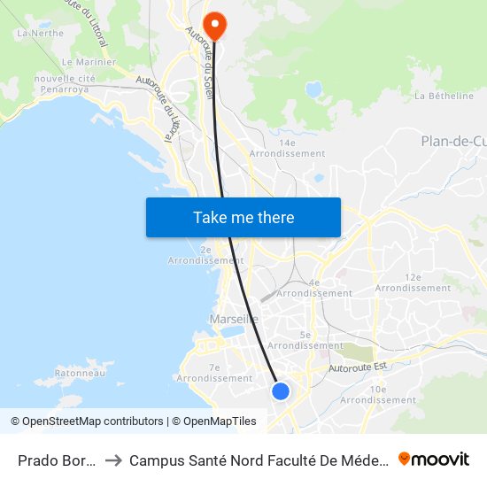 Prado Borde to Campus Santé Nord Faculté De Médecine map