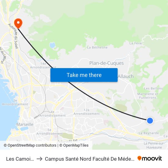 Les Camoins to Campus Santé Nord Faculté De Médecine map