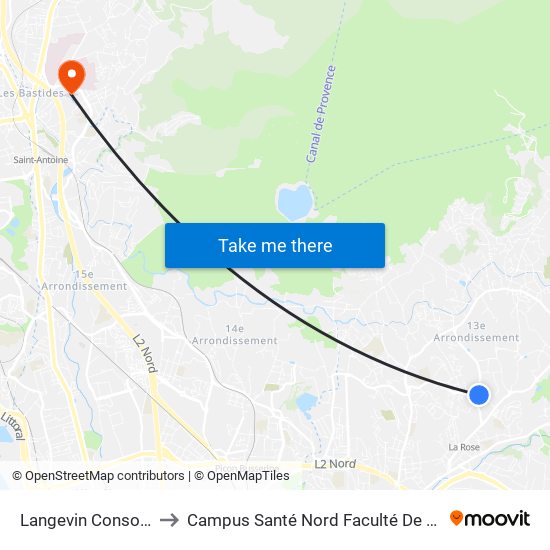Langevin Consolation to Campus Santé Nord Faculté De Médecine map