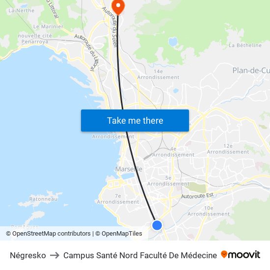 Négresko to Campus Santé Nord Faculté De Médecine map