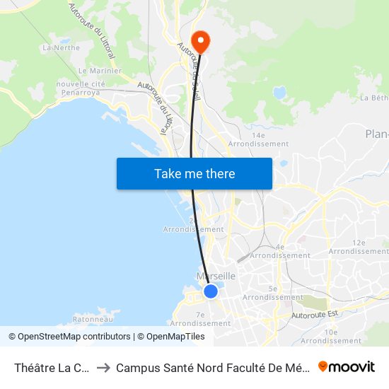 Théâtre La Criée to Campus Santé Nord Faculté De Médecine map