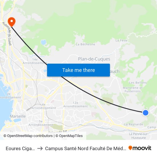 Eoures Cigales to Campus Santé Nord Faculté De Médecine map