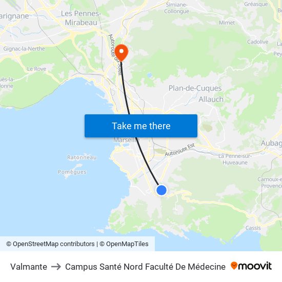 Valmante to Campus Santé Nord Faculté De Médecine map