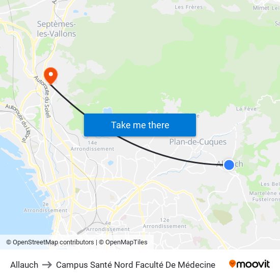 Allauch to Campus Santé Nord Faculté De Médecine map