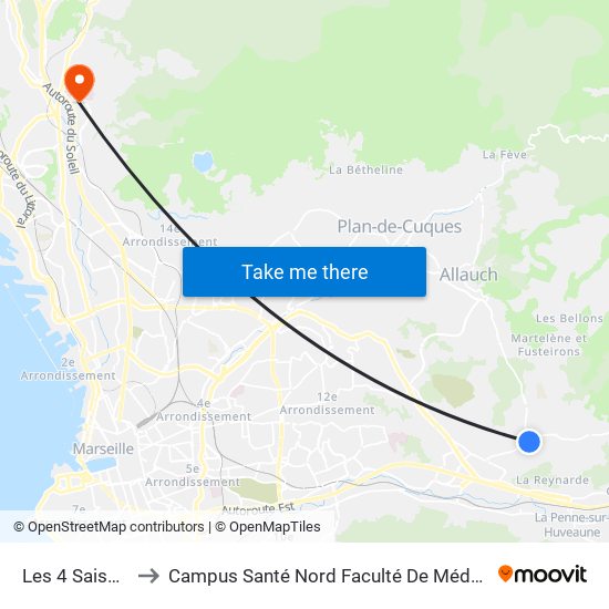 Les 4 Saisons to Campus Santé Nord Faculté De Médecine map