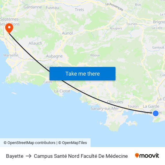 Bayette to Campus Santé Nord Faculté De Médecine map