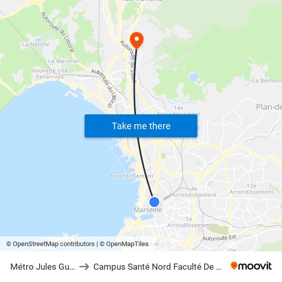 Métro Jules Guesde to Campus Santé Nord Faculté De Médecine map