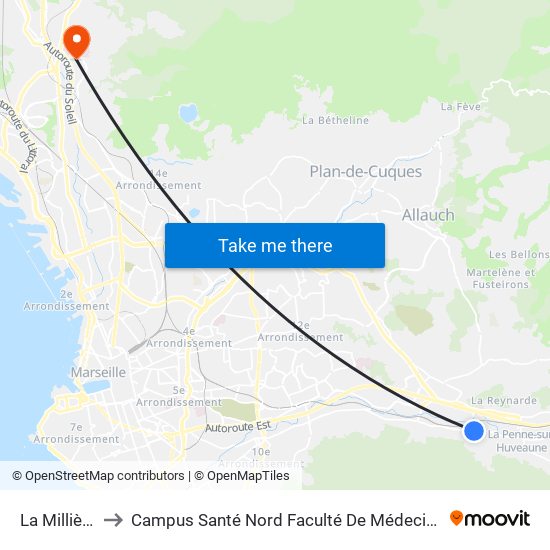 La Millière to Campus Santé Nord Faculté De Médecine map