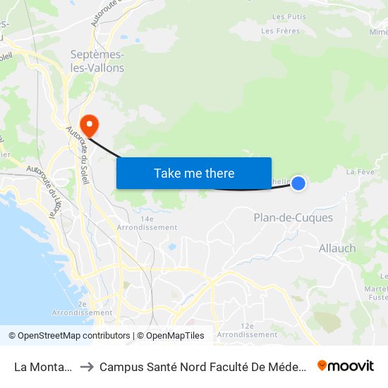 La Montade to Campus Santé Nord Faculté De Médecine map