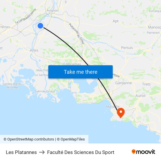 Les Platannes to Faculté Des Sciences Du Sport map