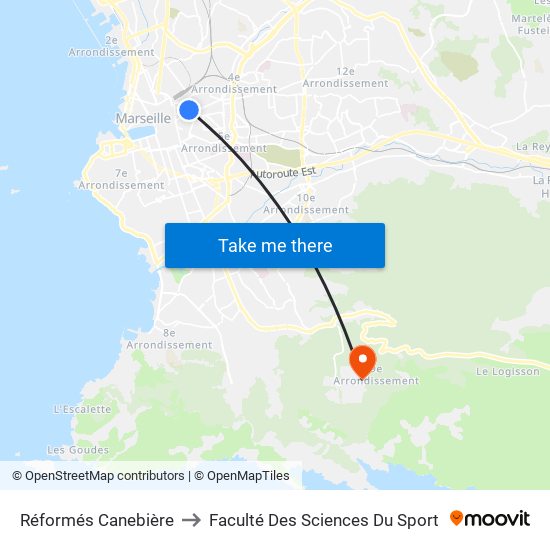 Réformés Canebière to Faculté Des Sciences Du Sport map