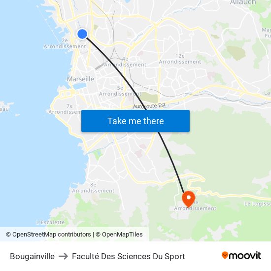 Bougainville to Faculté Des Sciences Du Sport map