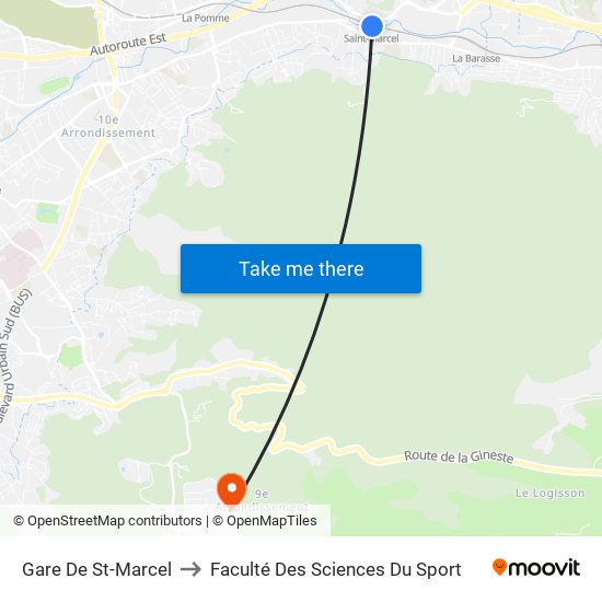 Gare De St-Marcel to Faculté Des Sciences Du Sport map