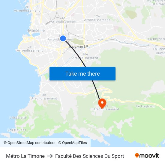 Métro La Timone to Faculté Des Sciences Du Sport map