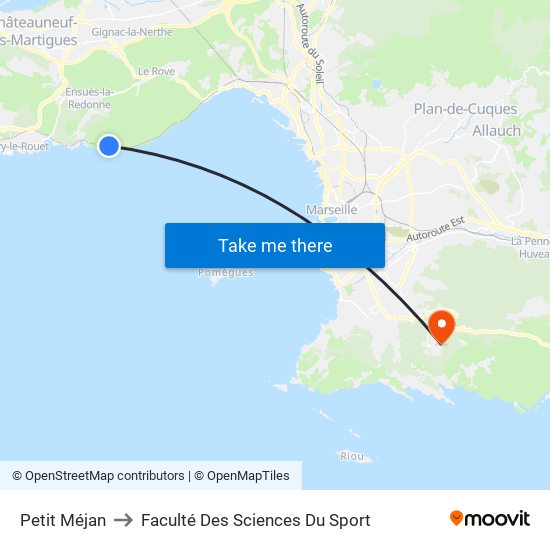 Petit Méjan to Faculté Des Sciences Du Sport map