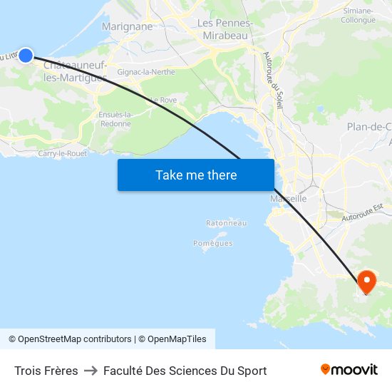 Trois Frères to Faculté Des Sciences Du Sport map