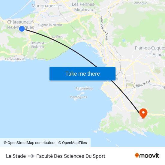 Le Stade to Faculté Des Sciences Du Sport map