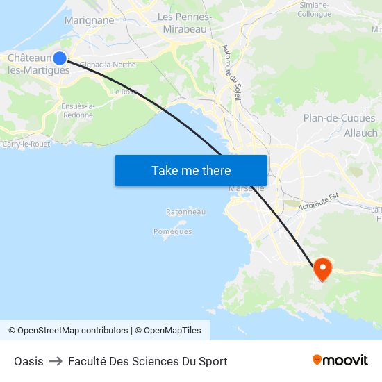 Oasis to Faculté Des Sciences Du Sport map