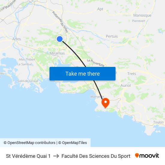 St Vérédème Quai 1 to Faculté Des Sciences Du Sport map