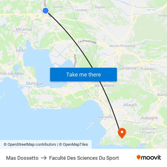 Mas Dossetto to Faculté Des Sciences Du Sport map