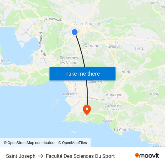 Saint Joseph to Faculté Des Sciences Du Sport map