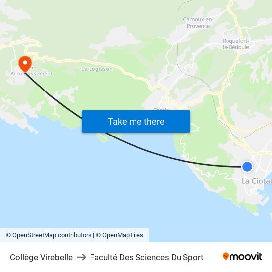 Collège Virebelle to Faculté Des Sciences Du Sport map