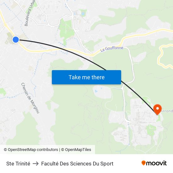 Ste Trinité to Faculté Des Sciences Du Sport map