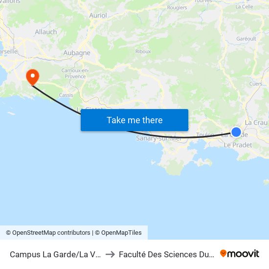 Campus La Garde/La Valette to Faculté Des Sciences Du Sport map
