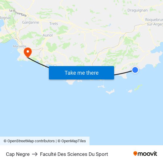 Cap Negre to Faculté Des Sciences Du Sport map