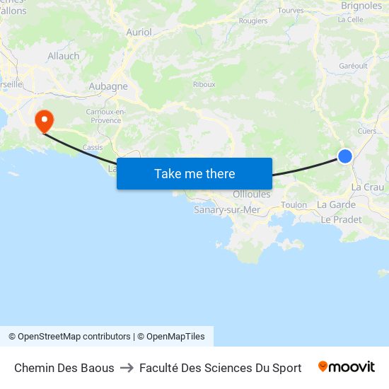 Chemin Des Baous to Faculté Des Sciences Du Sport map