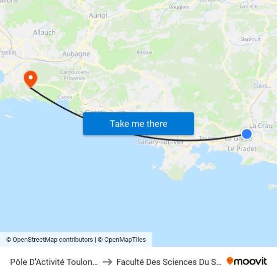 Pôle D'Activité Toulon Est to Faculté Des Sciences Du Sport map