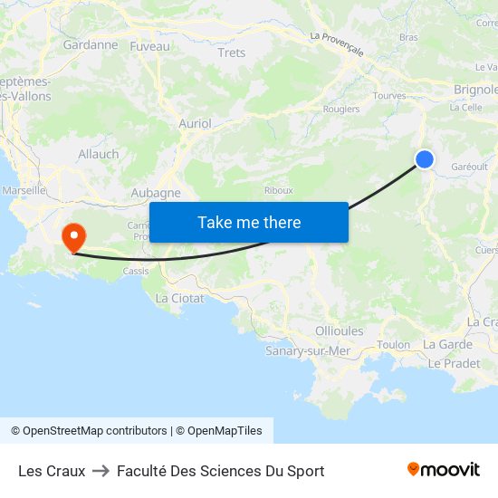 Les Craux to Faculté Des Sciences Du Sport map